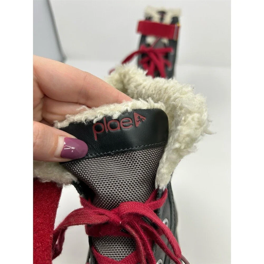 PLAE Noel Winter Snow Boots Unisex Kids Black Red Waterproof Faux Fur Size 4.5